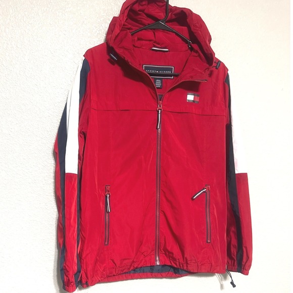Tommy Hilfiger‎ Women Red White Blue Colorblock Hooded Windbreaker Jacket S - Picture 2 of 9